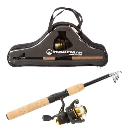 Fishing Pole, Telescopic 5.5-Foot Carbon Fiber And Cork Rod/ Ambidextrous Reel Combo, Carrying Case